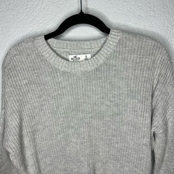 Hollister Crop Long Sleeve Crew Neck Light Gray Women’s Sweater Sz Small - Picture 4 of 10